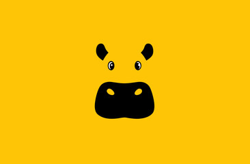 Minimalist cartoon hippo face illustration on a vibrant yellow background, cute simple graphic design of an aquatic animal head.