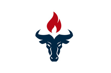 Dynamic bull head vector illustration featuring a vibrant red flame, symbolizing strength, power, energy, and determination.