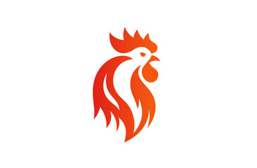 Vibrant fiery rooster head logo concept. Abstract red and orange chicken graphic design element, modern bird illustration.