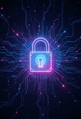 padlock and binary code