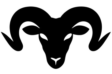 Stylized black ram head silhouette icon with large curved horns, representing strength, power, and animal symbolism