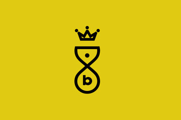 Modern minimalist line art icon featuring a crown and the letter 'b' on a vibrant yellow background, symbolizing royalty, luxury, and timeless elegance.