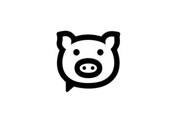 Simple black outline pig head icon with integrated speech bubble, representing animal communication, farm chat, or a message