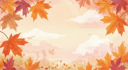 紅葉のパステル調のイラスト