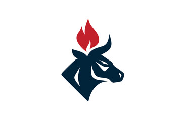 Dynamic Bull Head with Fiery Flame Icon Design. Symbolizing Power, Strength, Energy, and Aggression for Modern Concepts.