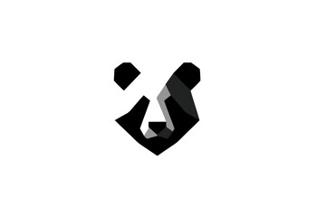 Minimalist geometric panda bear head graphic on a clean white background, abstract polygonal animal face illustration in black and white.