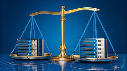 Balanced server stacks on golden scale symbolizing data equality