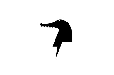 Stylized black silhouette combining a crocodile or alligator head with a dynamic lightning bolt, representing power and speed.