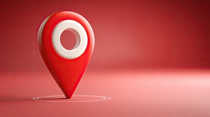 Fototapeta premium A red and white map pin on a red background.