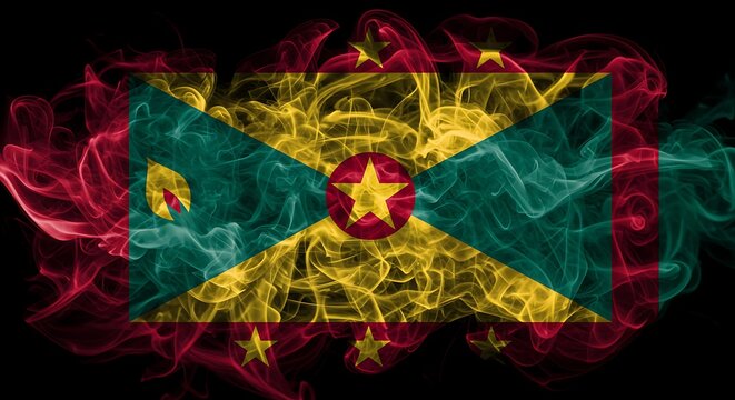 Abstract smoky rendition of the Grenada flag symbolizing national identity and pride