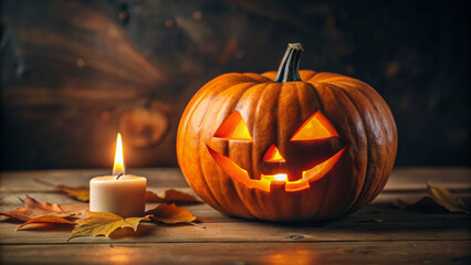 Halloween pumpkin candle jack o lantern autumn carved orange glowing budget cozy