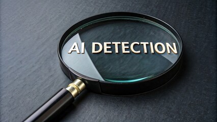 Magnifying glass showing ai detection text on dark background
