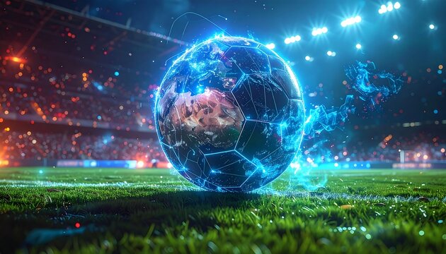 Soccer ball glows in stadium