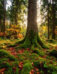 Sunlight through forest floor