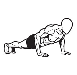 Obraz premium Vector illustration of a muscular man performing a push up exercise on white background