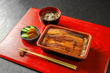 うなぎ　Eel and rice in a lacquered box