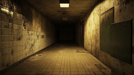 Obraz premium Empty, decaying hospital corridor