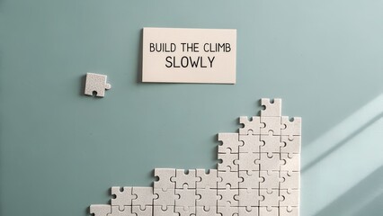 Puzzle pieces building steps with motivational text above
