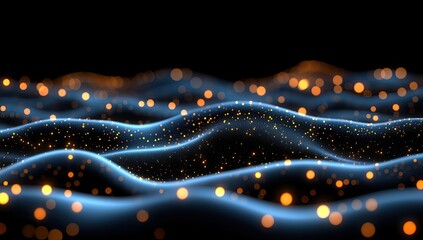 Abstract digital waves of glowing particles