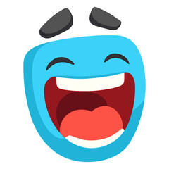 blue character emoji happy smile expression emoticon flat color vector illustration template design