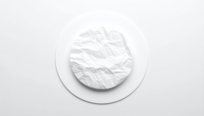 Wrinkled paper circle inside a white frame on a white background