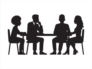 Business office meeting silhouette vector. Officers sitting at the table in discussion scene. isolated on transparent background.