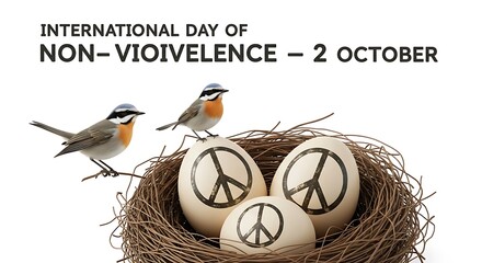 International day of nonviolence concept with birds and nest isolated on white background