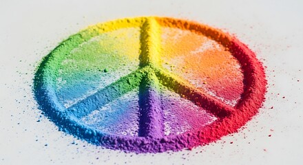 Peace symbol made of colorful powder isolated on white background