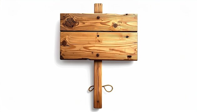 Rustic wooden sign, light wood, with knots, on white background, simple design