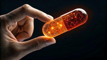 Futuristic digital medicine capsule concept held in a human hand

