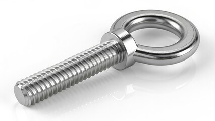 Stainless steel eye bolt isolated on white background for industrial use