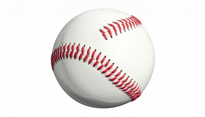 A close-up of a baseball, showing white leather and red stitching detail