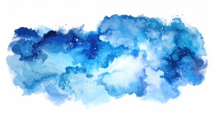 A watercolor depiction of a nebulous cloud formation with varying shades of blue and white