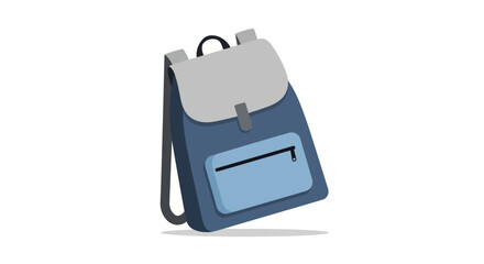 A minimalist illustration of a blue and gray backpack with realistic shading, ideal for back to school, travel, or lifestyle product presentation