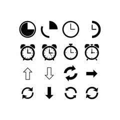 Four stylized clock icons showing reload, reset, and circular time flow, with different symbols.
