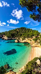 Sunny beach cove with turquoise water