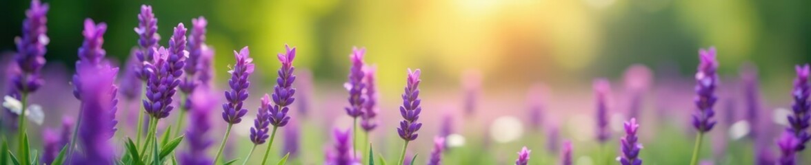 Vibrant purple lavender blooms in spring meadow , flower pictures, picturesque pic