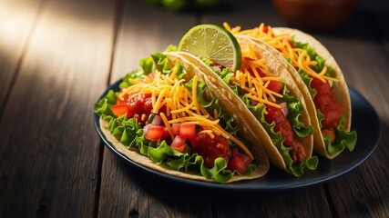 Happy National Taco Day with delicious tacos on a rustic wooden table perfect for celebrating Mexican cuisine and festive food holidays