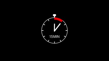 Minimalist white 15 minute timer stopwatch icon on black background countdown timer concept video - Powered by Adobe