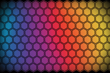 Abstract hexagonal pattern with rainbow gradient background