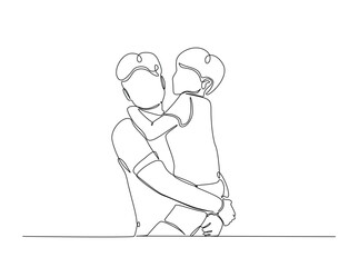 Happy father and son in single outline illustration. Continuous line art drawing of father and son for father's day concept. Editable stroke.