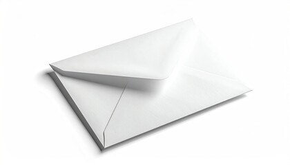A clean, white envelope, slightly angled with a subtle shadow on a white background