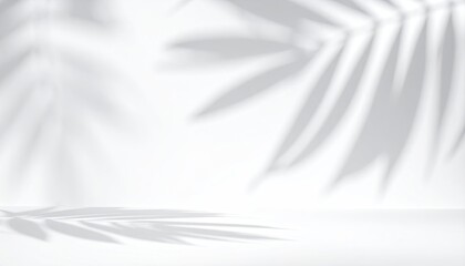 Obraz premium White backdrop with shadows of palm fronds, soft light, and minimal composition