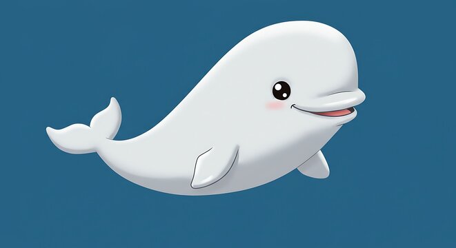 Delightful Beluga Whale Cartoon Swimming Cheerfully in a Blue Sea Illustration