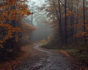 Obraz premium A misty autumnal forest path