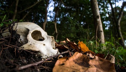 Skull amidst forest debris