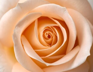 Close-up of a pale peach rose, petals softly curled inward