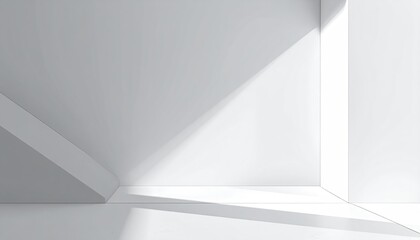 Minimalist architectural space bathed in angled light and shadows, all white
