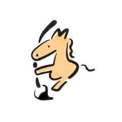 大きな筆を持つかわいい馬　2026 墨絵・書き初め・書道