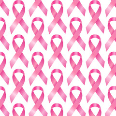 Pink Ribbon Breast Cancer Awareness. Breast cancer day. Pink October. Seamless Pattern. Vector Illustrations